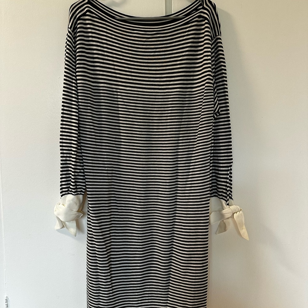 Chloe Striped Black and White Dress with Bow Accents